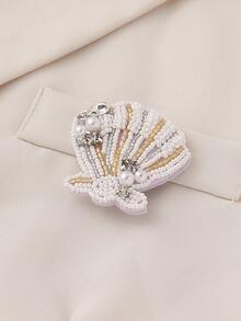 1pc Handmade Bohemian Seashell Beaded Brooch, Cute Ocean Style, Suitable For Women's Daily, Beach, Vacation Casual Wear. Handmade Shape And Color May Vary Slightly. - Shell - View 8