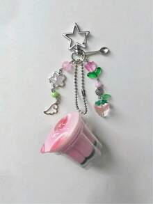 1个日本Prinki钥匙扣，粉色和黄色马卡龙吊坠，Y2K平成复古串珠饰品 - 彩色 - 查看 6