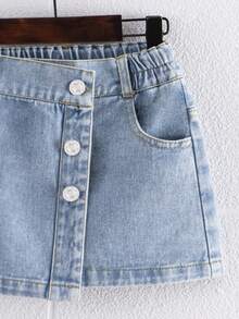 Girls' Front Button Denim Skirt, Summer Holiday Style - Blue - View 3