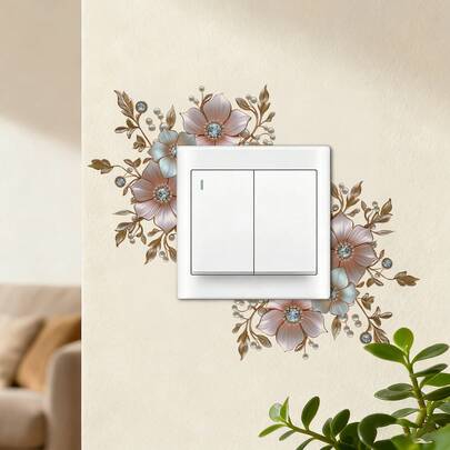 1/4 miếng dán công tắc họa tiết hoa trang nhã, được tô điểm bằng những bông hoa ba màu cổ điển và điểm nhấn màu vàng, tương thích với công tắc, ổ cắm, phòng ngủ, phòng khách và trang trí nhà cửa.