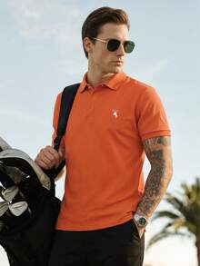 Men's Golf Polo Shirt, Fashion Business Casual Printed Short Sleeve Polo With Button Design - Ginger - View 2