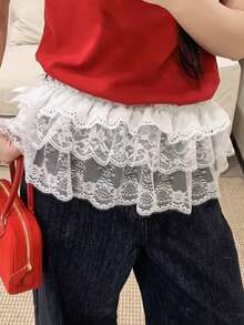 Women's Sweet Mesh Lace Midi Skirt, Spring Summer Layering Skirt Extender, Anti-Exposure Hip Covering Mini Hem Skirt - Multicolor - View 3