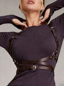 1pc Women's Elegant Coffee Color PU Leather Bustier Waist Harness Body Strap Street Style Suitable For Daily Commute Matching - Coffee Brown - View 1