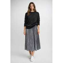 Metallic Shimmer Pleated Midi Skirt - Silver - Multicolor - View 1