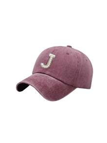 1Pc A-Z 26 Letter Outdoors Fashionable Washed Baseball Cap, Adjustable Outdoor Sun Protection Casual Hat,Summer,Beach - Burgundy - View 10