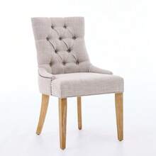 Fabric Dining Chair With KD Legs And Decorative Studs – Upholstered Chair, Assemble-It-Yourself, Modern Design, Set Of 2 - Beige - View 4