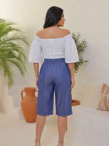 Women's Casual  Denim Bermuda Shorts - Fashionable Summer Style For Foreigners - 寶藍色 - 查看 5