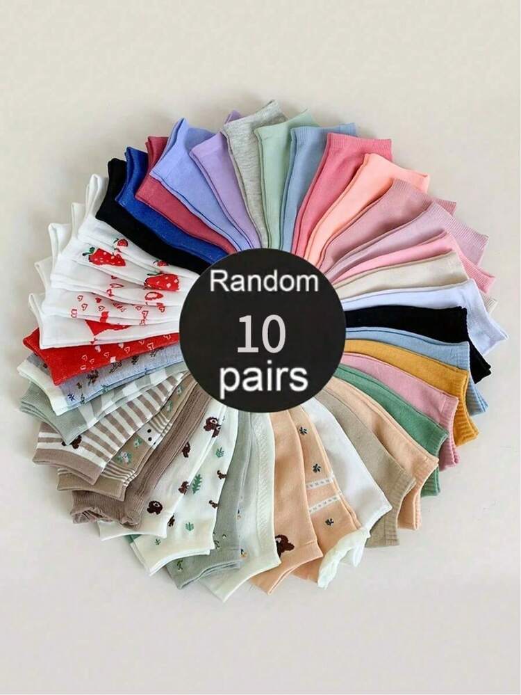 20 Pairs Women's Random Color Candy-Colored Short Socks With Cute Bear, Heart, Fruit, Strawberry Patterns, Breathable Non-Slip, Soft And Comfortable, Suitable For Summer Daily, Home, Outdoor And Sports Wear - Multicolor - View 13