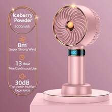 1 pièce Ventilateur portable unisexe, couleur électroplaquée à la mode, avec support, autonomie de 13 heures, ventilateur turbo silencieux, portée de 8 m, 5 vitesses de vent, portable pour l'été, les voyages, la plage, les sports, le bureau, l'école, les fêtes de piscine et l'usage quotidien - Multicolore - Voir 15