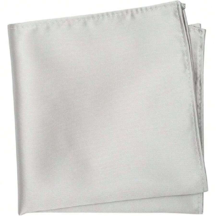 Men's Solid Pocket Square, 43365327 - Silver - View 1