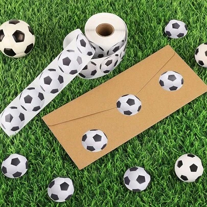 500 Stickers Per Roll Self-Adhesive PVC Football Dribbling Labels, Soccer Party Decorations, Envelope Gift Bag Seals, Sports Birthday Supplies & Team Gifts