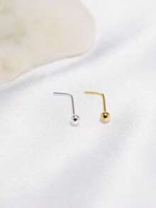 1pc 2.4G 925 Sterling Silver L-Shaped Nose Ring With 2.5mm Ball Top, Unisex - 2.5mm - View 6