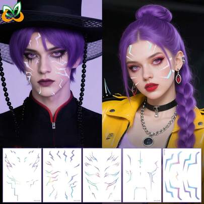 Pegatinas de tatuaje temporal holográfico de Rumi de The Witcher, calcomanías de maquillaje para el rostro para cosplay de anime y actuaciones en el escenario