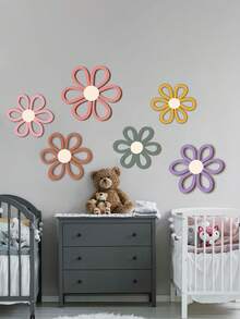 6pcs Boho Style Daisy Wall Decor, Wooden Daisy Stickers, Home Bedroom Decor, Farmhouse Bathroom Wall Art, Living Room Decoration, Anniversary Party Decor, Aesthetic Room Decor Housewarming Gift - Multicolor - View 5