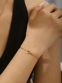 1pc 18K Gold Plated Titanium Steel Infinity Loop Necklace, Fashionable Minimalist Versatile Letter Necklace/Bracelet, Suitable For Women's Daily, Commute, Party Occasions, Great Gift For Friends, Family, Girlfriends - Multicolor - View 10