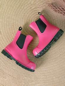 Women's Elastic Waterproof Rain Boots, Fashionable Minimalist Versatile Galoshes - Hot Pink - View 2