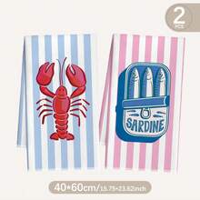 MEMNUN 2条夏季蓝粉条纹龙虾沙丁鱼罐头食品图案印花厨房巾，可作餐巾、手巾、抹布使用，尺寸为15.75*23.62英寸（40*60厘米），超柔软吸水超细纤维材质，现代厨房配件，可机洗，适用于餐厅、厨房、节日装饰和礼品，四季皆宜。 - 彩色 - 查看 12