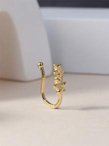 KARYOKO 1pc Double Flower Charm No Piercing Copper Inlaid Zirconia U-Shaped Nose Clip Fake Nose Ring Female No Piercing Piercing Jewelry Valentines,Mom,Mother,Mother's Day,Gift - Vàng - Xem 5