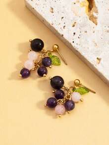 1 par de pendientes de uva morada de acrílico dulce, adecuados para uso diario, fiestas, vacaciones, regalo de joyería - Morado - Ver 4