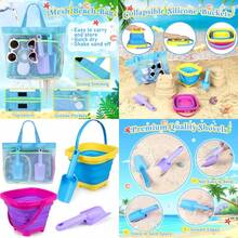 MgftyhCollapsible Beach Buckets For 2 Packs Foldable Sand Buckets And Shovels With Mesh Beach Bag Silicone Sand Pails For Toddlers Beach Toys Easter Egg Hunt Camping Travelling Fishing Water Pailfyuijyiu - Colorful - View 1