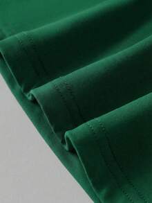 休闲简约优雅日常穿搭方领短袖上衣，春夏服装，优雅女士衬衫 - 綠色 - 查看 9