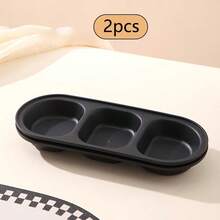 2个黑色分隔调味碗，塑料材质，椭圆形开胃菜托盘，可重复使用，可用洗碗机清洗，适用于盛放酱油、调味料、小吃、派对、厨房、寿司、甜点、烧烤等。 - 彩色 - 查看 10