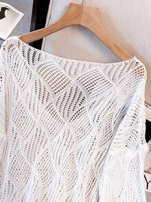 Women's V-Neck Hollow Rhombus Design Loose Knit Cover Up, Airy And Breathable For Beach/Resort Wear, Spring/Summer Vacation - 白色 - 查看 8