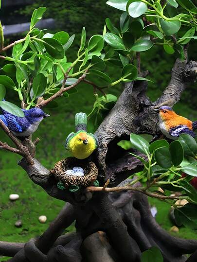 4pcs Little Cute Parrot Bird Nest Figurine Animal Model Home Decor Miniature Resin Fairy Garden Bonsai Decoration Accessories, Mini Bird Figure Model Cartoon Resin Crafts DIY Succulent Plant Bonsai Figurines Fairy Garden Dollhouse Miniatures Decor, For Succulent Potted Plants, Rockery Bonsai, Desktop Landscapes, Home, Garden Decorations.