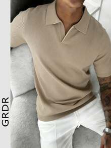 Top Polo de Malha Waffle de Cor Sólida GRDR, Casual - Damasco - Visão 6