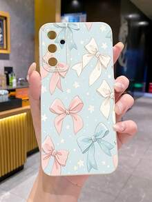 1pc Bowknot Pink White Blue Camera Drop-Proof Phone Case, UV Printed Compatible With Samsung/Galaxy/ Android Models - Beige - View 1
