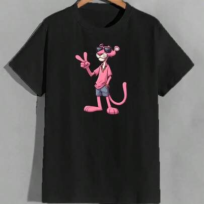 PANTERA LENTES Camiseta Playera Tela Suave y Elástica, Cuello Redondo Casual, Manga Corta, Ajuste Regular- Ropa de Fin de Semana para Hombres - Todo el Año, Diaria y Casual con Estampado Gráfico de dis.PANTERA CHI