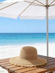 1 pezzo Cappello di paglia a tesa larga da donna, cappello da spiaggia per vacanze estive, all'aperto, vacanze, viaggi - A - Visualizzare 1