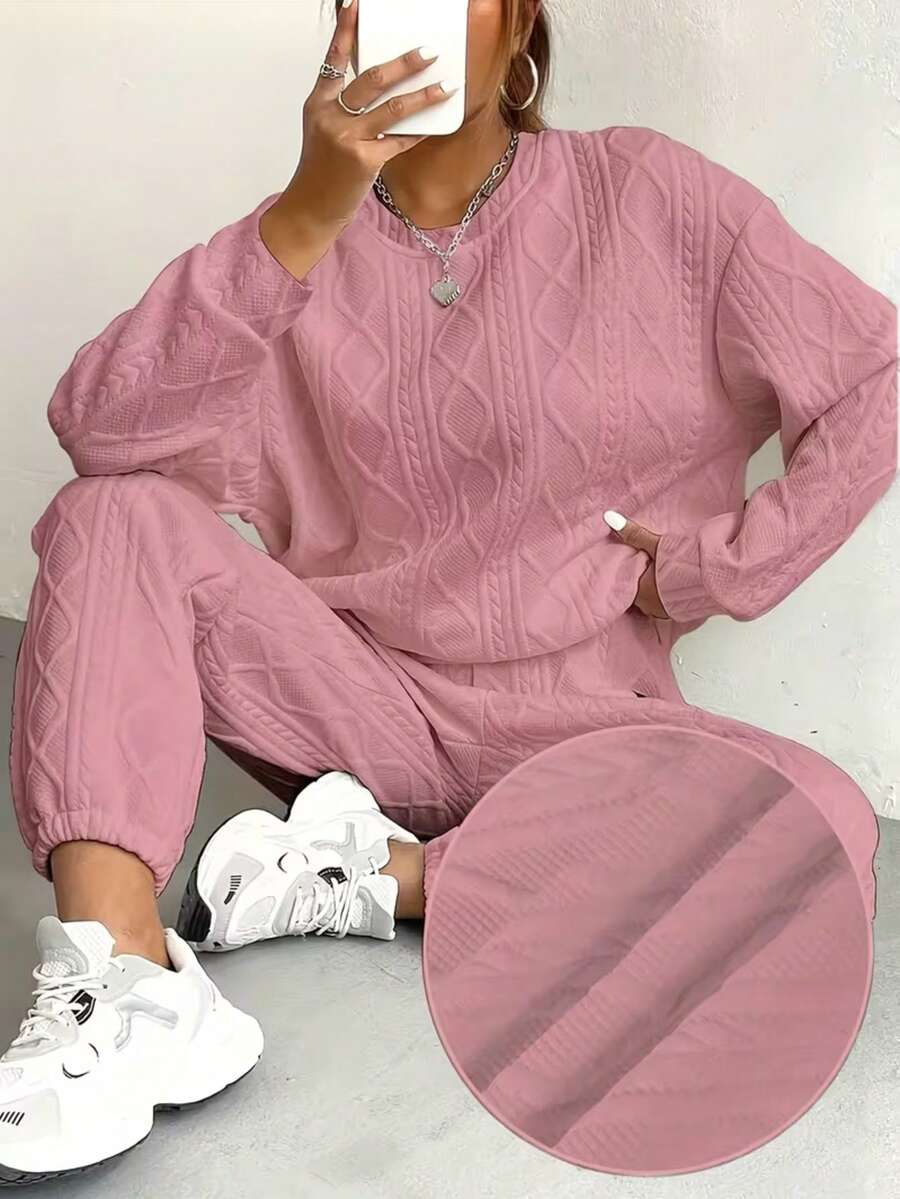 Your Cozy, Colorful Escape: 6-Piece Ribbed Knit Lounge Set Collection | Buttery-Soft Rayon-Cotton Matching Hoodie & Joggers In White, Mint Green, Blush Pink, Lavender, Black & Tangerine – Perfect For Spring & Fall Lounging, Errands & Casual Outings - 粉色 - 查看 1