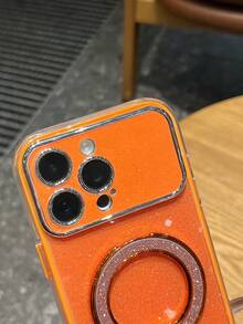 Luxury Glitter Large Window Camera Protection Bracket Soft Phone Case Compatible With IPhone 17 Pro Max 17 Pro 17 16 Pro Max 16 Pro 16 15 Pro Max 15 Pro 15 14 Pro Max 14 Pro 14 13 Pro Max 13 Pro 13 12 Pro Max 12 Pro 12 Stylihs Woman Girl Blingbling Shockproof Bumper Back Cover - Orange - View 7