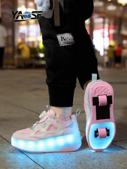YAOSF 1 Pair Heart Pattern Fashion Roller Skate Shoes, Upgraded Version With Enhanced Stability, Detachable Dual-Use Sports Shoes, Street Cool Skating Shoes, Outdoor Sports Luminous Shoes, Parent-Child Children Shoes, New Roller Skates, Night Lighting Sports Shoes, Roller Skates With Lights, USB Rechargeable Roller Skate Shoes, LED Luminous Roller Skates, Shoes With Glowing Soles, For Boys/Girls Students Outdoor Sports Roller Shoes, High-End Children's Day Gift, Children's Birthday Gift, Made Of Lightweight Materials