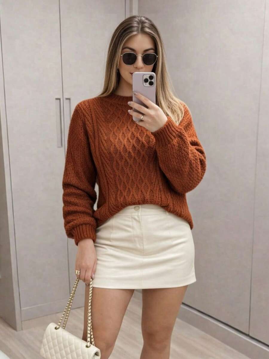 Elegant Women's Winter Blouse - New Release - Premium Knit - Copper - View 1