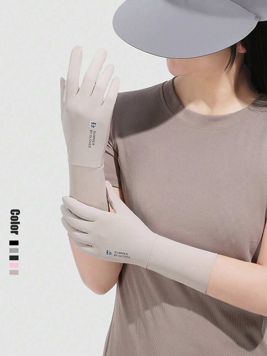 1 Pair Women's Sunscreen Gloves, Summer UPF50+ Breathable Driving Anti-Slip Wrist Length Thin Gloves For Cycling,Travel,Festival - Multicolor - View 1
