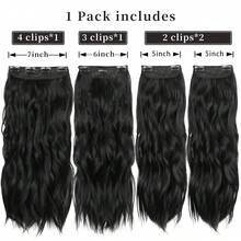 Clip In Long Wavy Hair Extension 4PCS Thick Flaxen Gold/Black Hairpieces Double Weft 20 Inch Synthetic Hair Extension For Women - Multicolor - View 2