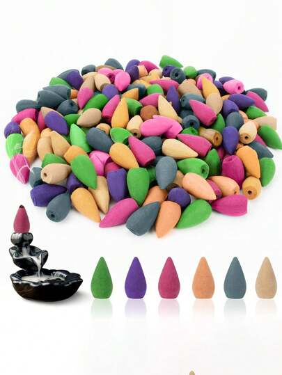500 piezas de conos de incienso de flujo inverso de colores variados + quemador de incienso, aromaterapia natural, fragancia de larga duración, relajación de yoga y meditación, aroma para el hogar y la oficina, sin humo ni dispersión, regalo para días festivos y el Día de la Madre