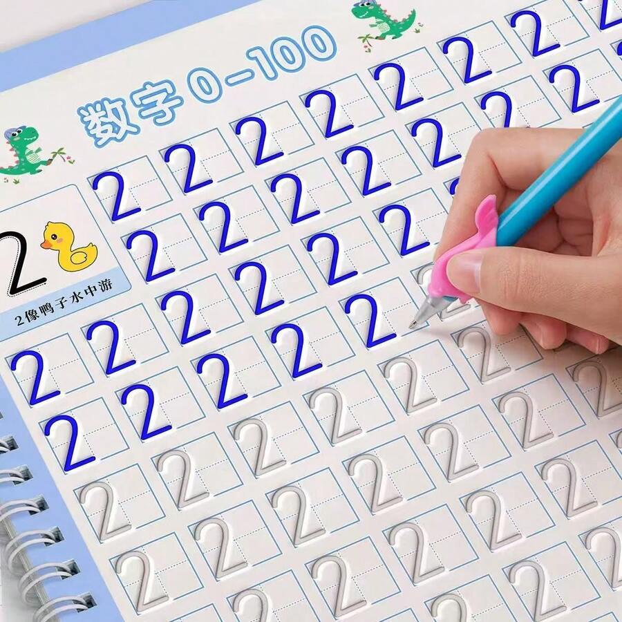 Children's Interesting Magic Calligraphy Practice Notebook, Beginner's Numeric & English Calligraphy Practice Book, Interesting Calligraphy Practice Notebook, Reusable Calligraphy Copybook - Student Educational Learning Material - Practice English Letter Writing, Drawing And Art Activities - Suitable For Children Above 3 Years Old, Learning And Educational Writing Aid Tool, Christmas And Thanksgiving Gift - Multicolor - View 1