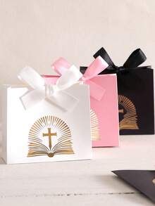 5pcs Colorful Satin Bow Decorated Elegant Wedding Candy Boxes | Joyful Wedding Guest Favor Boxes - Multicolor - View 10