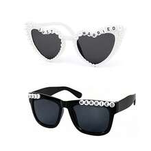 1/2pcs/Set Vintage Style Groom & Bride Heart Shaped Glasses Set - Suitable For Black & White Wedding Party, Bridal Shower Gifts, Couple Photo Props, Romantic Event Essentials - Multicolor - View 8