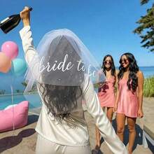 1 Peça Véu de Noiva de Pérola, Festa de Casamento, Acessório de Vestido de Noiva, Véu de Despedida de Solteira, Véu Bordado com Letras Duplas Brancas com Pente, Acessório de Fotografia, Decoração Romântica. Suprimentos de Casamento Adequados para Casamentos, Noivados, Festas, Reuniões, Também Pode Ser Presenteado a Amigos, Familiares, Colegas. - Visão 4