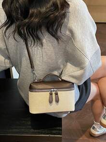 New Matte Patchwork Mini Handbag, Crossbody Bag, Phone Pouch, Fashionable Commuter Bag - Coffee - View 3