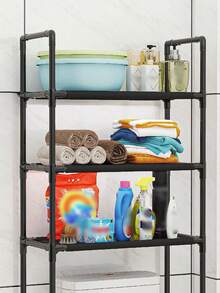 Kệ đựng đồ 3 tầng cho phòng tắm kèm thanh treo khăn và 3 móc treo, màu đen/trắng, chịu lực tốt, thích hợp để sắp xếp đồ đạc trong phòng tắm/phòng vệ sinh. - Nhiều màu - Xem 9