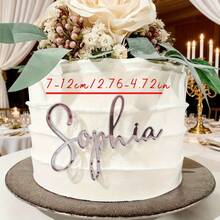 1pc Customized Laser Cut Acrylic Nameplate, Wedding Birthday Party Age Name Cake Topper, Table Number Card, Guest List Label, Suitable For S-Size With Number Decoration, Quinceanera Supplies, Mirror, Aesthetic - F-wedding Cake Name Label - View 19