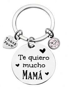 1个“我爱你，妈妈，我爱你，爸爸”不锈钢粉钻心形钥匙扣，母亲节礼物 - 彩色 - 查看 2