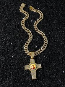 1件男士全镶钻嘻哈链，配耶稣十字架吊坠项链 - Style A - 查看 4