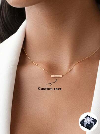 Customized Minimalist Elegant Personalized Name Necklace, Gold Plated Stainless Steel Name Necklace, Unisex Name Necklace, Ideal Gift For Friends, Lovers, Family, Suitable For Birthday, Anniversary, Holiday, Commute, Party, Vacation, Available In Black, Silver, Gold, Fashionable, Colorful, Retro, Minimalist