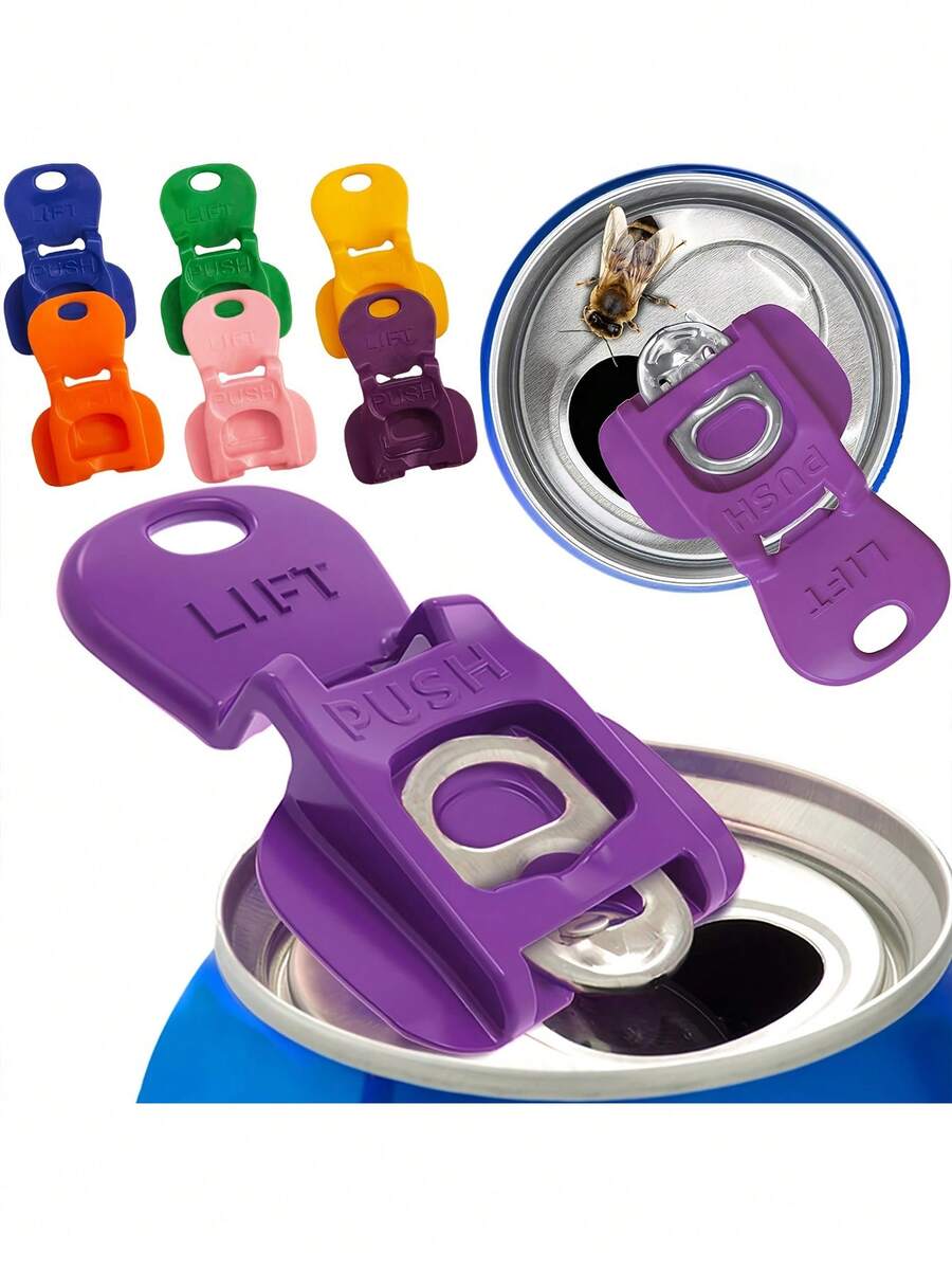6pcs Colorful Easy Pull Tab Can Openers And Leak-Proof Drink Lids - Single-Handed Can Openers And Reusable Beer, Soda And Aluminum Can Protectors